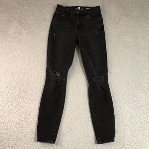 7 For All‎ Mankind Jeans Womens 25 Black Preppy Distressed High Waist Gwenevere